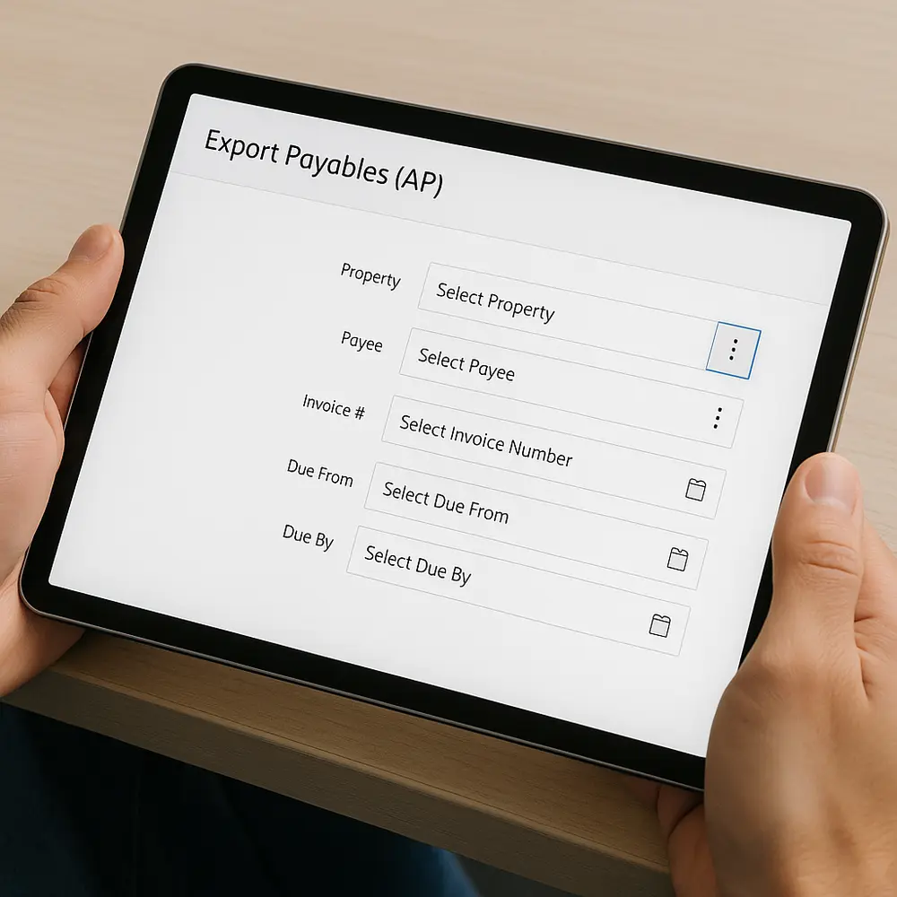 Tablet displaying lease accounts-payable payment controls