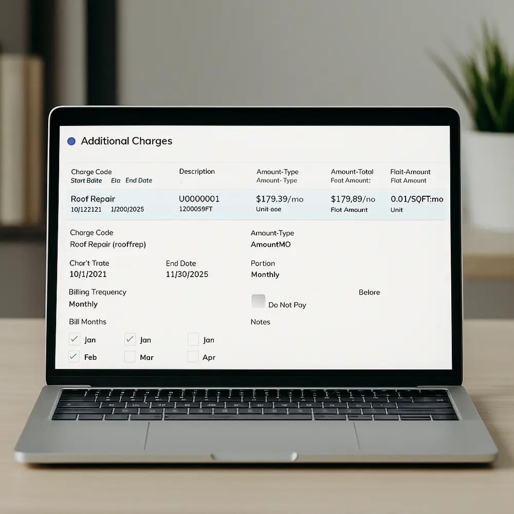 Tenant-improvement allowance and reimbursement details displayed on a laptop
