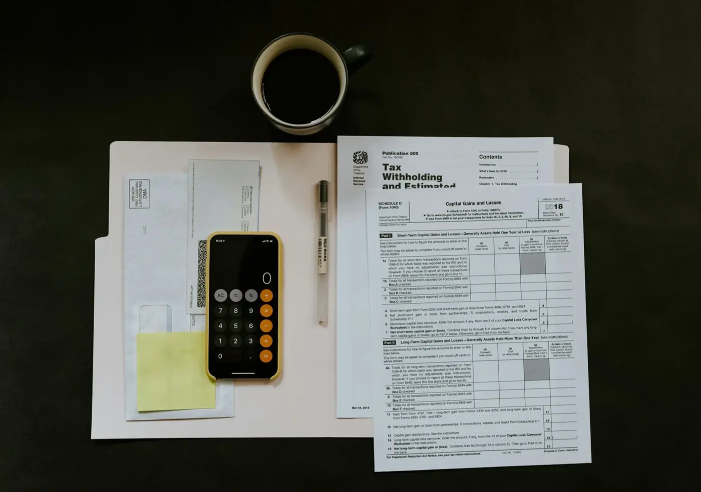 Tax forms, calculator and supporting accounting documents